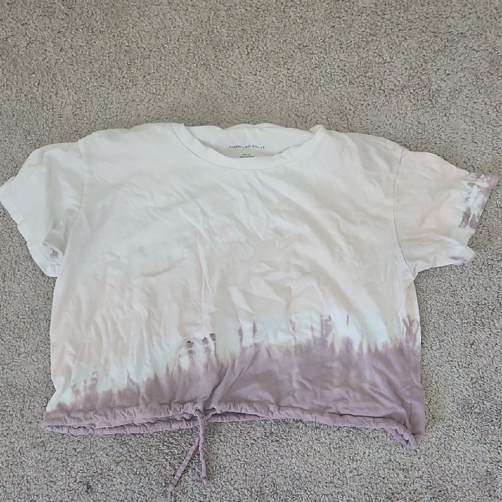 American Eagle White and Purple Tie-Dye T-Shirt